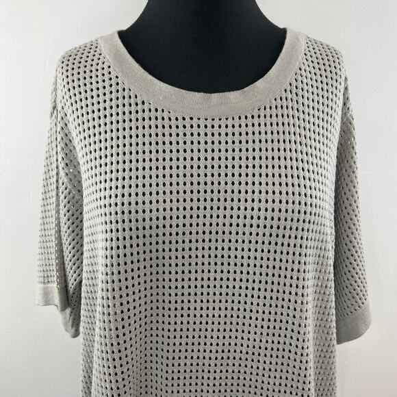 Nita Ideas Cotton-Blend Open-Knit Gray Cropped Boxy T-Shirt Tee Top Relaxed L - Picture 3 of 9